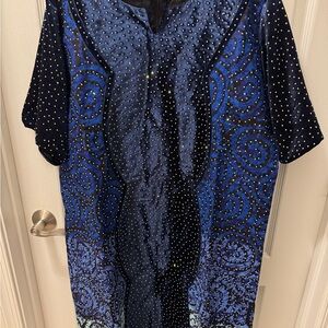 Diamante Midnight Blue and Black Midi Dress | Velvet Sleeves